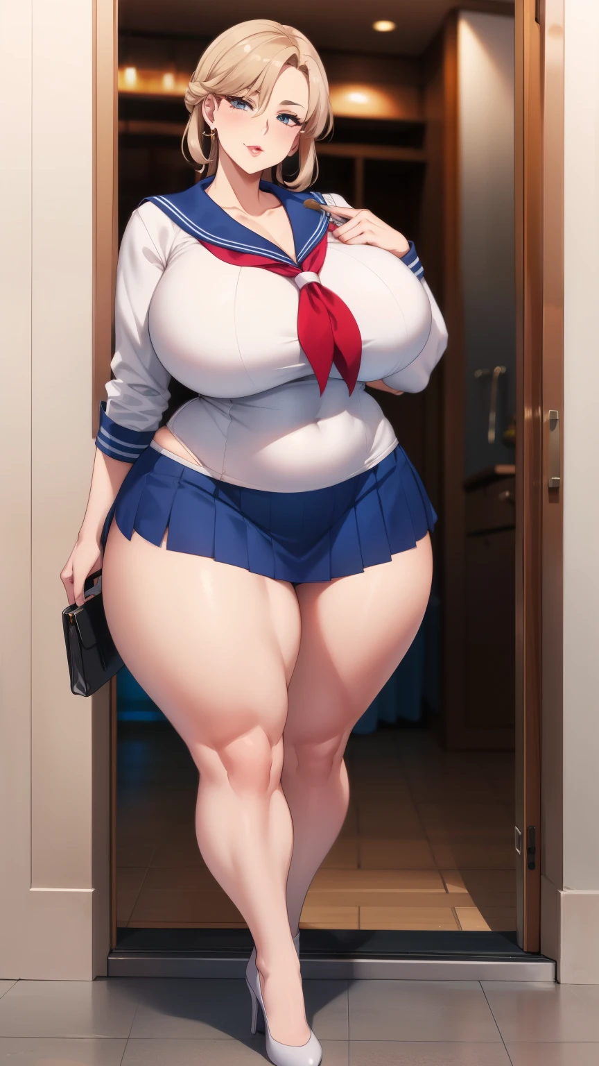 , Big Hips, Full Body Shot, Mature mothluptuous thighs, Whole calf, Seductive mature woman, Perody, Plus Size Model, Sailor suit, Wearing high heels,Miniskirt Uniform,