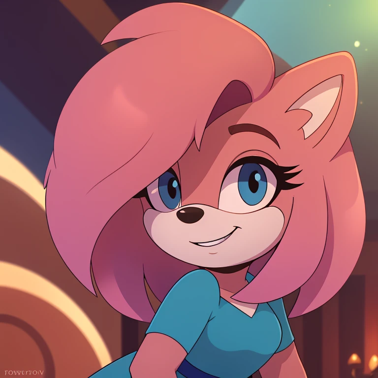 mom tenrec mobian, female mobian, mom dress, royal pink hair, bob cut hair, royal pink fur, (mom body), royal blue eyes, mom, cute smile, outline, Intricate Details, Masterpiece, Best Quality, High Quality, Studio Quality, Best Detail, Perfect Detail, Refine Detail.