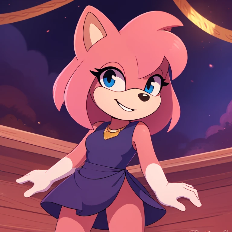 mom tenrec mobian, female mobian, mom dress, royal pink hair, bob cut hair, royal pink fur, (mom body), royal blue eyes, mom, cute smile, outline, Intricate Details, Masterpiece, Best Quality, High Quality, Studio Quality, Best Detail, Perfect Detail, Refine Detail.