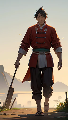 A man from ancient China walks alone