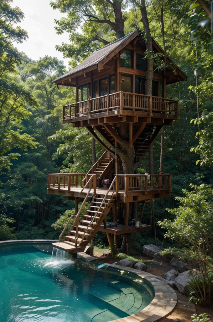 Perfection The Coolest tree house in forest next to the swimming pool and waterfall with amount of flowers
