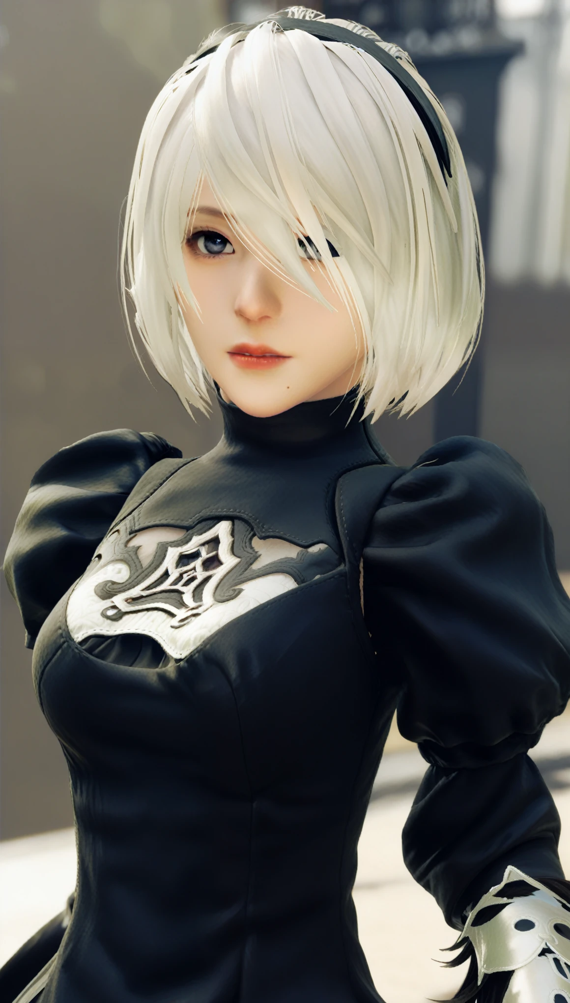 Nier&#39;s 2B: Automata, With the highest quality and high resolution (8k), Create a masterpiece, Real Photos, Real CG, Selfie, Full body portrait, Selfies in British cities