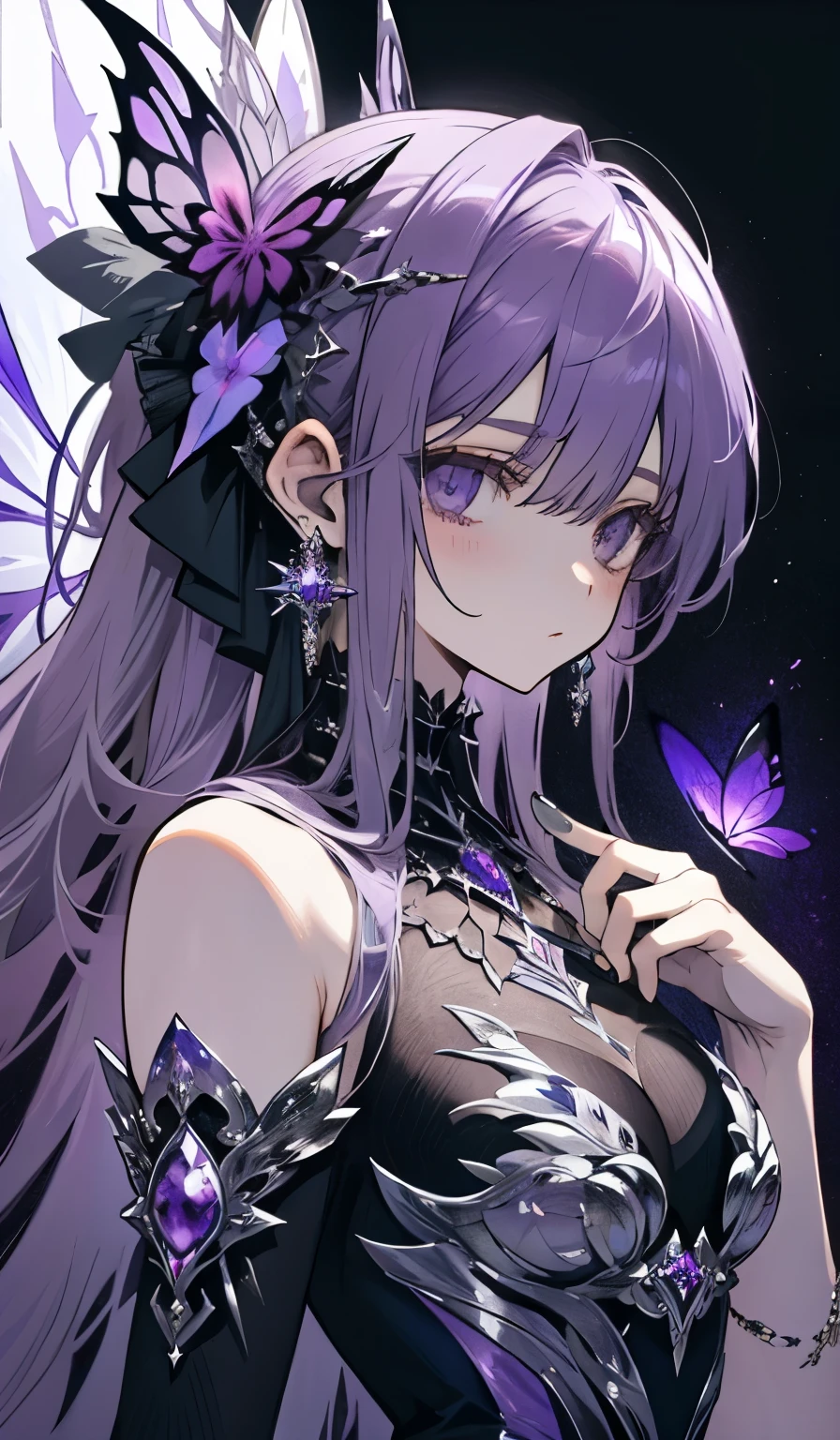 (((purple, silver, Shimmer)), Fairy), limited color palette, Sharp contrast, Phenomenal aesthetics, best quality, exquisite artwork