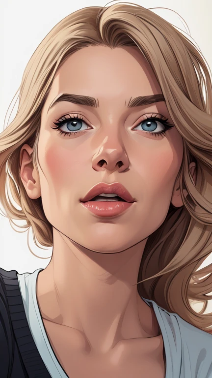 Personagem Yvonne Strahovski omagem de desenho animado de uma mulher .cartoon style illustration, estilo de arte dos desenhos animados, estilo de arte dos desenhos animados, digital illustration style, design de personagens altamente detalhado, arte digital detalhada fofa, City fan art, Design de personagens de retrato, beautiful digital illustration, retrato de alta qualidade, Arte em quadrinhos, mulher jovem. expression of sexual desire white background comendo uma banana ao lado de uma caveira humana