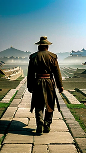 A man from ancient China walks alone