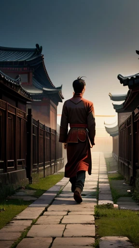 A man from ancient China walks alone