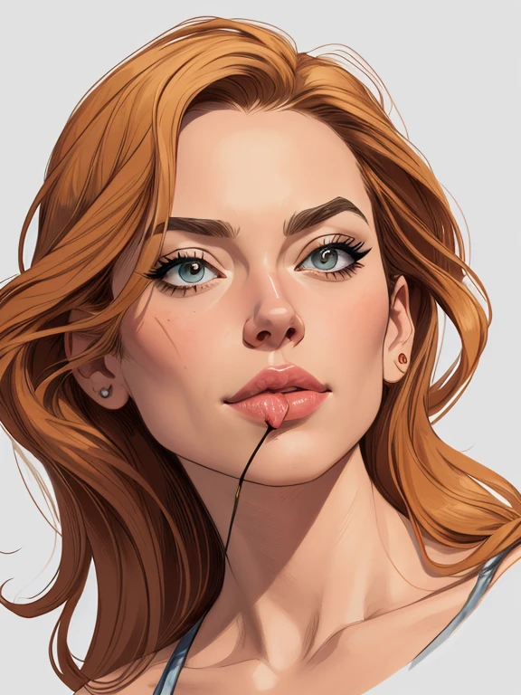Personagem Yvonne Strahovski omagem de desenho animado de uma mulher .cartoon style illustration, estilo de arte dos desenhos animados, estilo de arte dos desenhos animados, digital illustration style, design de personagens altamente detalhado, arte digital detalhada fofa, City fan art, Design de personagens de retrato, beautiful digital illustration, retrato de alta qualidade, Arte em quadrinhos, mulher jovem. expression of sexual desire white background
