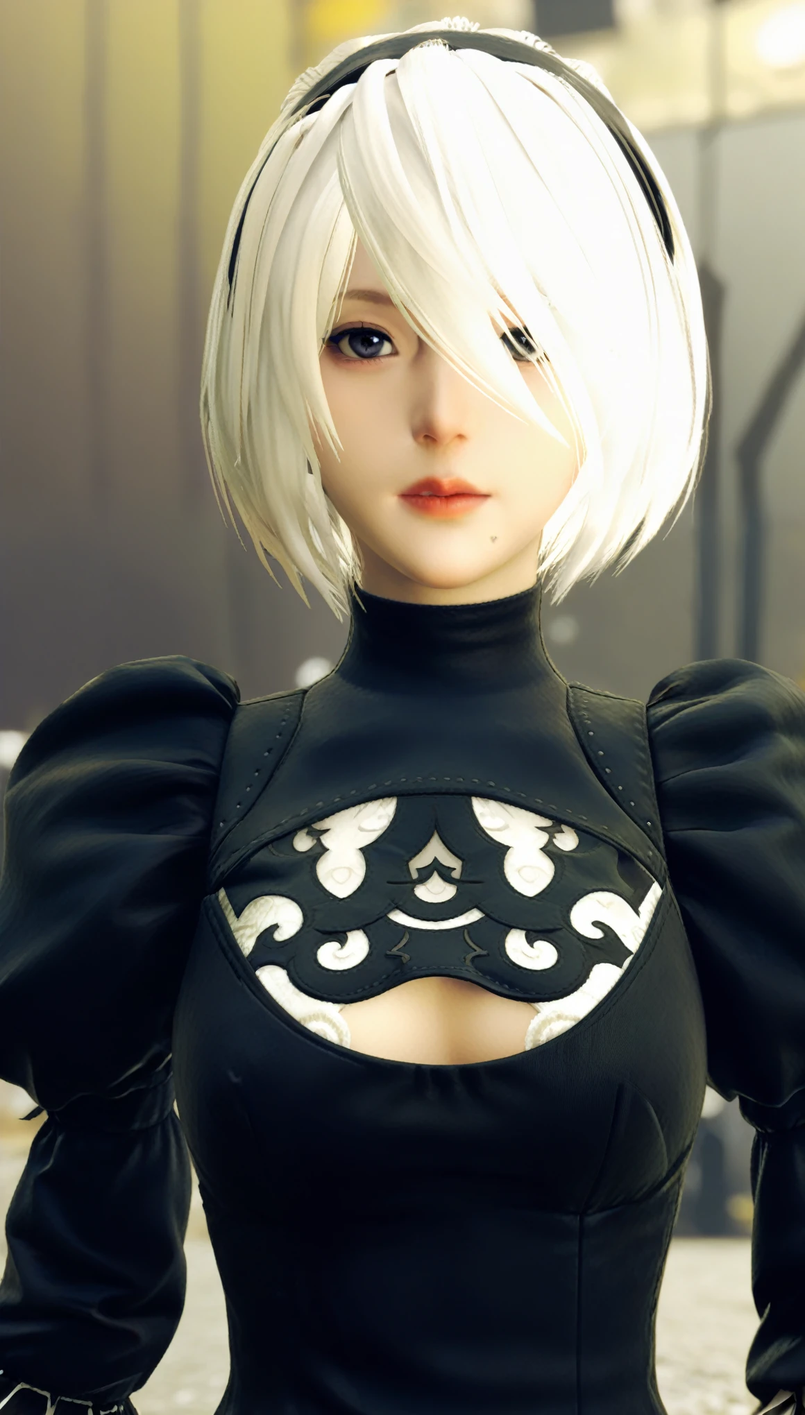 Nier&#39;s 2B: Automata, With the highest quality and high resolution (8k), Create a masterpiece, Real Photos, Real CG, Selfie, Full body portrait, Selfies in British cities