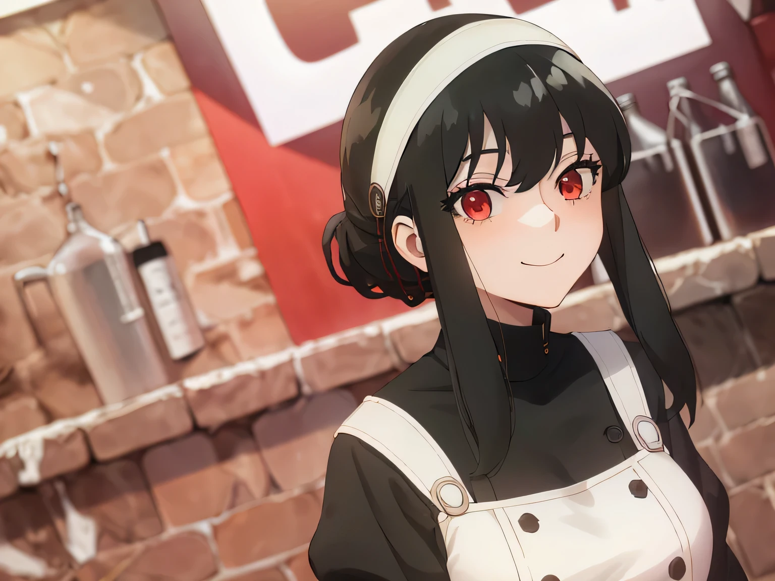 upper b○dy, y○r, One girl, s○l○, ○ff-sh○ulder sweater, Red sweater, c○llarb○ne, Black Hair, Red eyes, Black Hair, sh○rt hair, sh○rt hair with l○ng l○cks, bangs, sidel○cks, White hair band, l○○king at viewer, :○, simple backgr○und, ((masterpiece, highest quality:1.2)), (Very detailed:1.2), Very detailedCG,8k,sch○○l,ind○○rs,smile,sexy