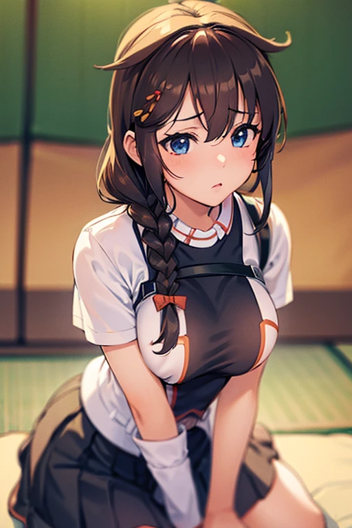 ((sfw: 1.4)), ((detailed face, professional photography)), ((sfw, hair band, t-shirt, ruffled skirt, 1 Girl)), Ultra High Resolution, (Realistic: 1.4), RAW Photo, Best Quality, (Photorealistic Stick), Focus, Soft Light, ((************)), ((Japanese)), (( (young face))), (surface), (depth of field), masterpiece, (realistic), woman, bangs, 、Very large breasts、 breasts tent、boob tent, press chest together arms,