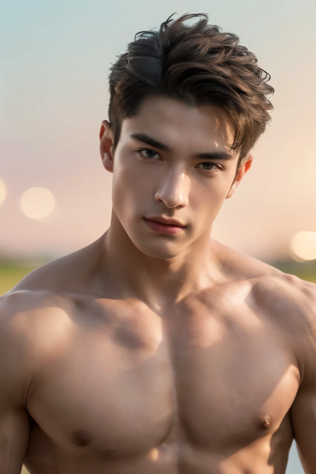 a young male model, athletic build, shirtless, ripped and sexy micro thong, strong confident pose, rose flower field, (best quality, 4k, 8k, highres, masterpiece:1.2), ultra-detailed, (realistic, photorealistic, photo-realistic:1.37), HDR, UHD, studio lighting, highly detailed eyes and face, vibrant colors, bokeh