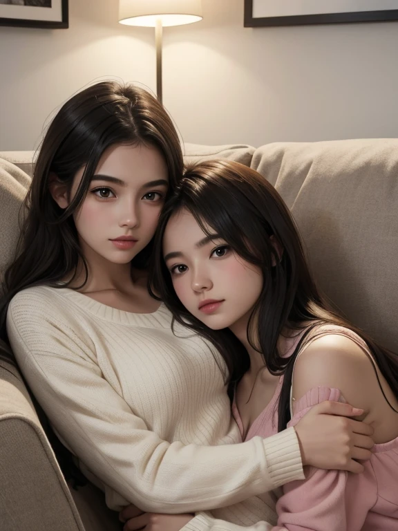 2 girls, Stand by the bed，looking at the bed，A boy with，on top of the bed，coma depth of field, first person perspective, F/1.8, 135mm, Nikon, hyper HD, retinas, tmasterpiece, acurate, Anatomically correct, ctextured skin, super detailing, high detal, high qulity, Best quality at best, A high resolution, 1080p, k hd, 4K, 8K