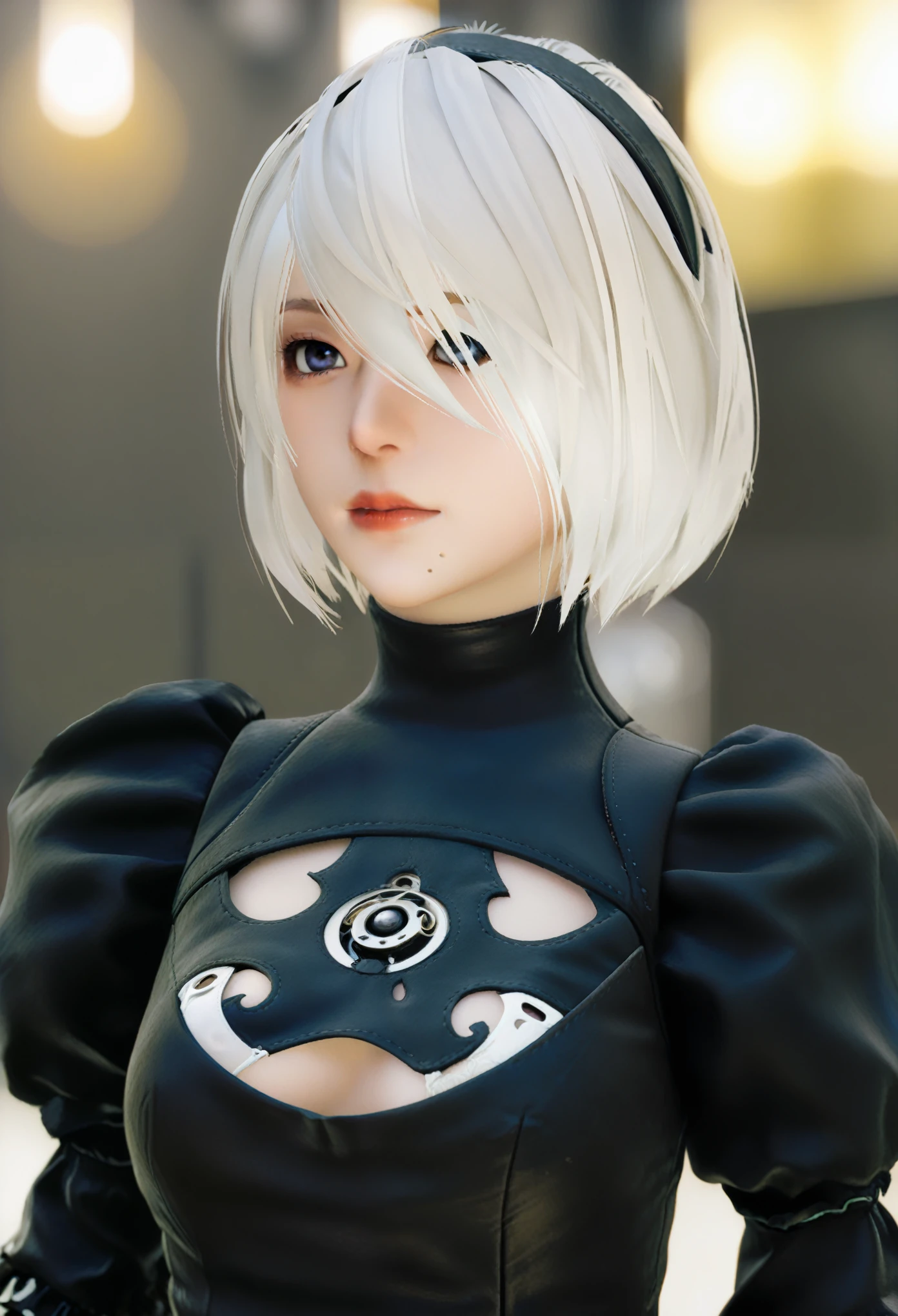 Nier&#39;s 2B: Automata, With the highest quality and high resolution (8k), Create a masterpiece, Real Photos, Real CG, Selfie, Full body portrait, Selfies in British cities