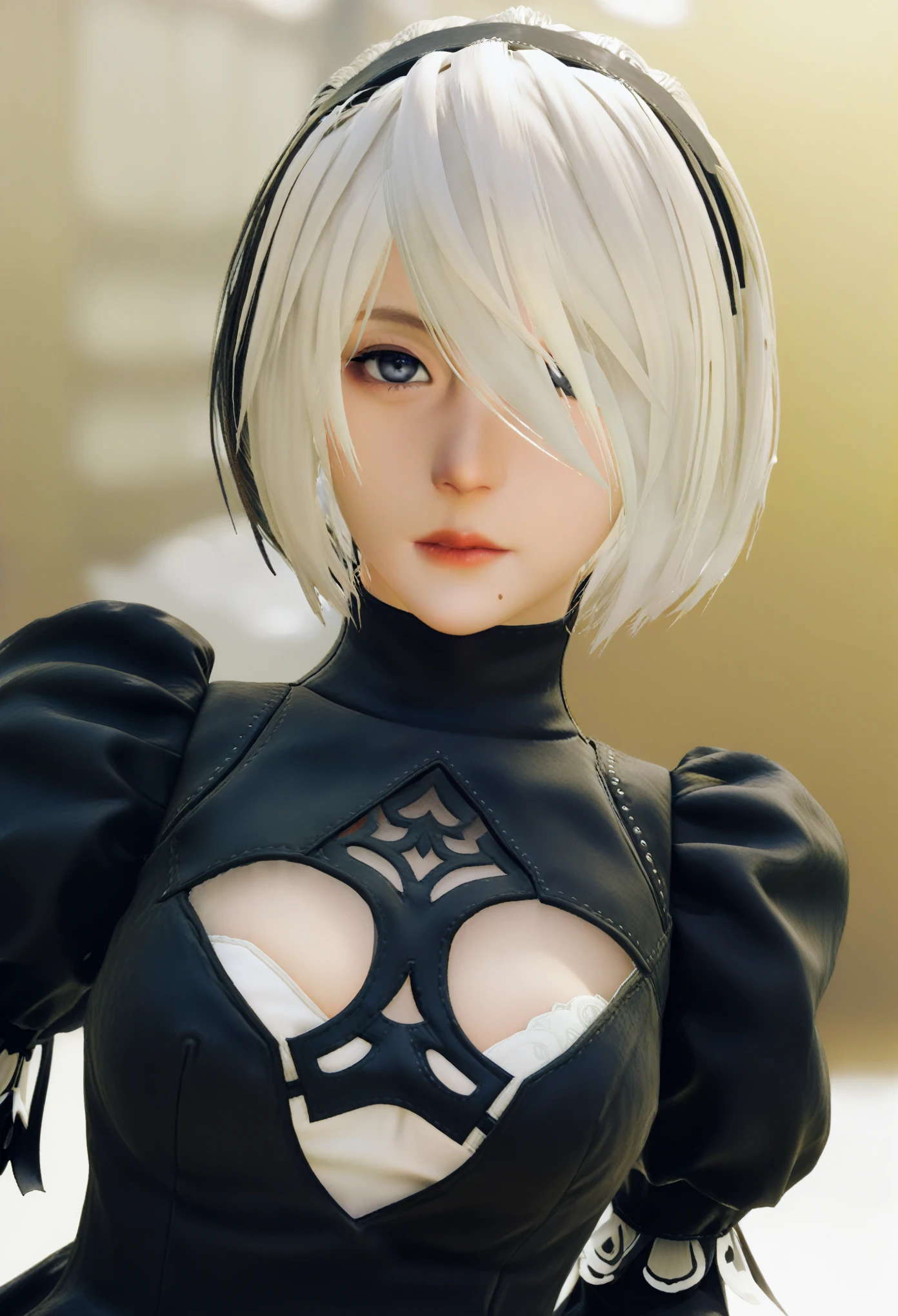 Nier&#39;s 2B: Automata, With the highest quality and high resolution (8k), Create a masterpiece, Real Photos, Real CG, Selfie, Full body portrait, Selfies in British cities