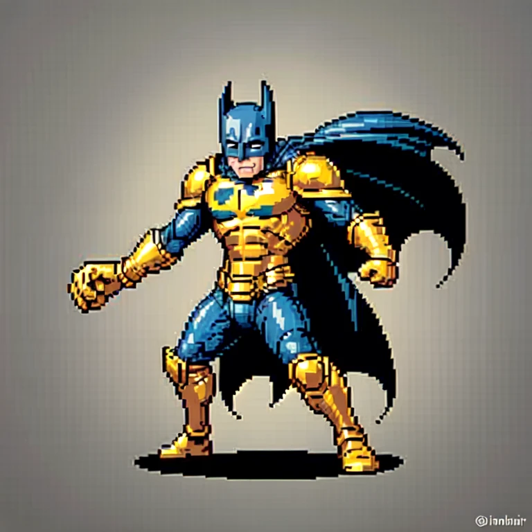 (masterpiece, top quality, best quality), pixel,pixel art,1man,golden armor,batman,punch power,full body,
