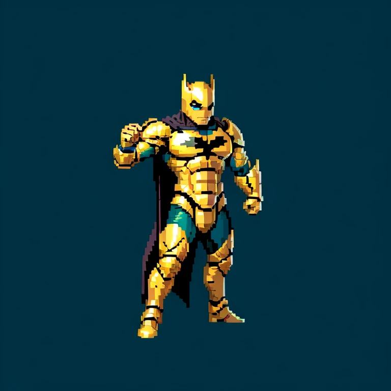 (masterpiece, top quality, best quality), pixel,pixel art,1man,golden and green armor,batman,punch power,full body, 
 