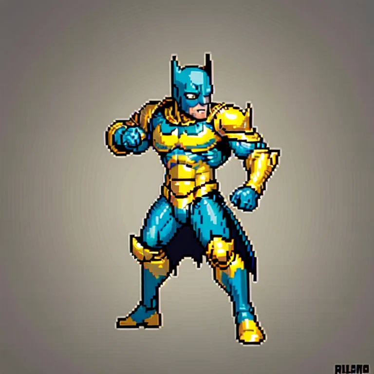 (masterpiece, top quality, best quality), pixel,pixel art,1man,golden and green armor,batman,punch power,full body,
