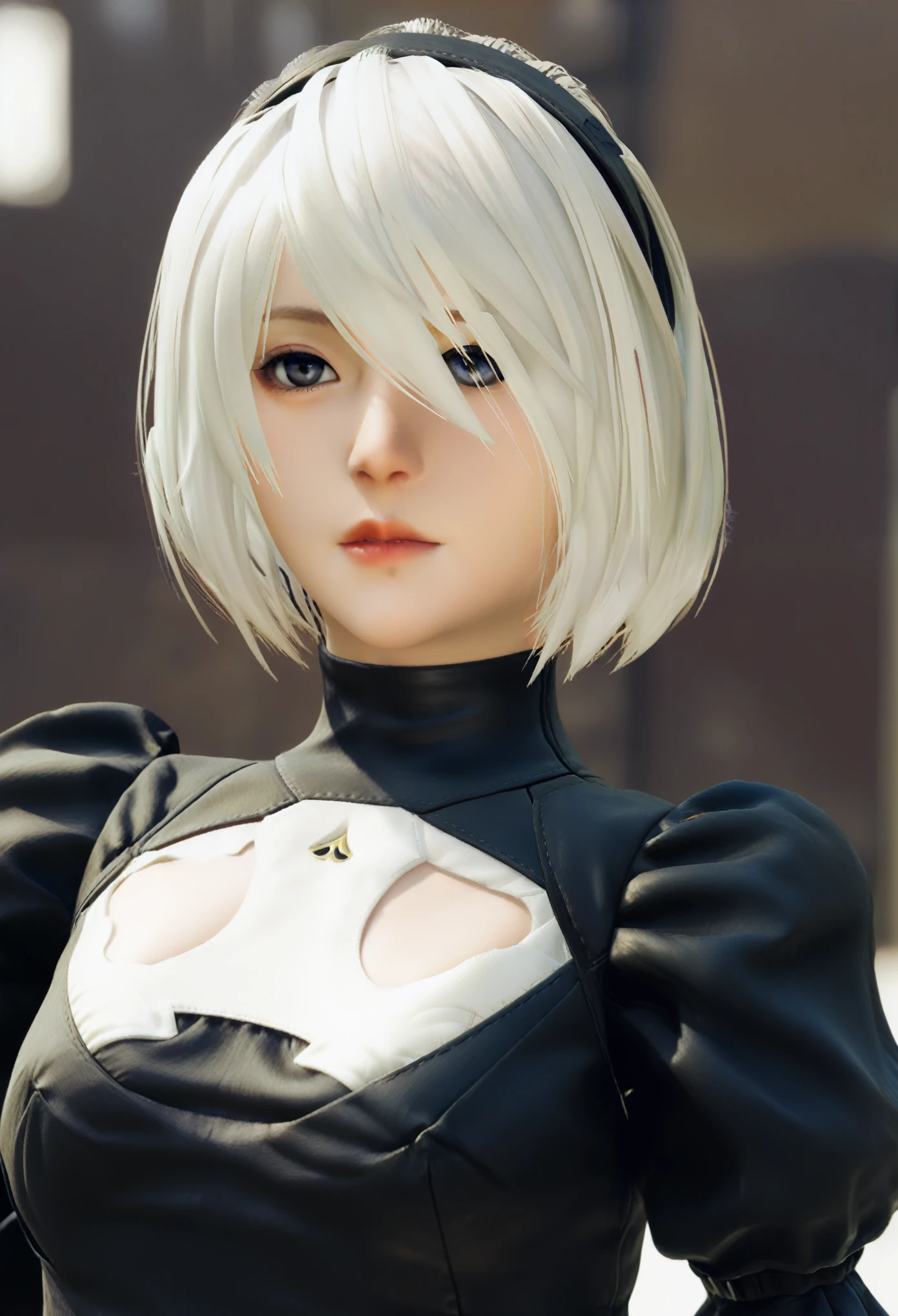 Nier&#39;s 2B: Automata, With the highest quality and high resolution (8k), Create a masterpiece, Real Photos, Real CG, Selfie, Full body portrait, Selfies in British cities