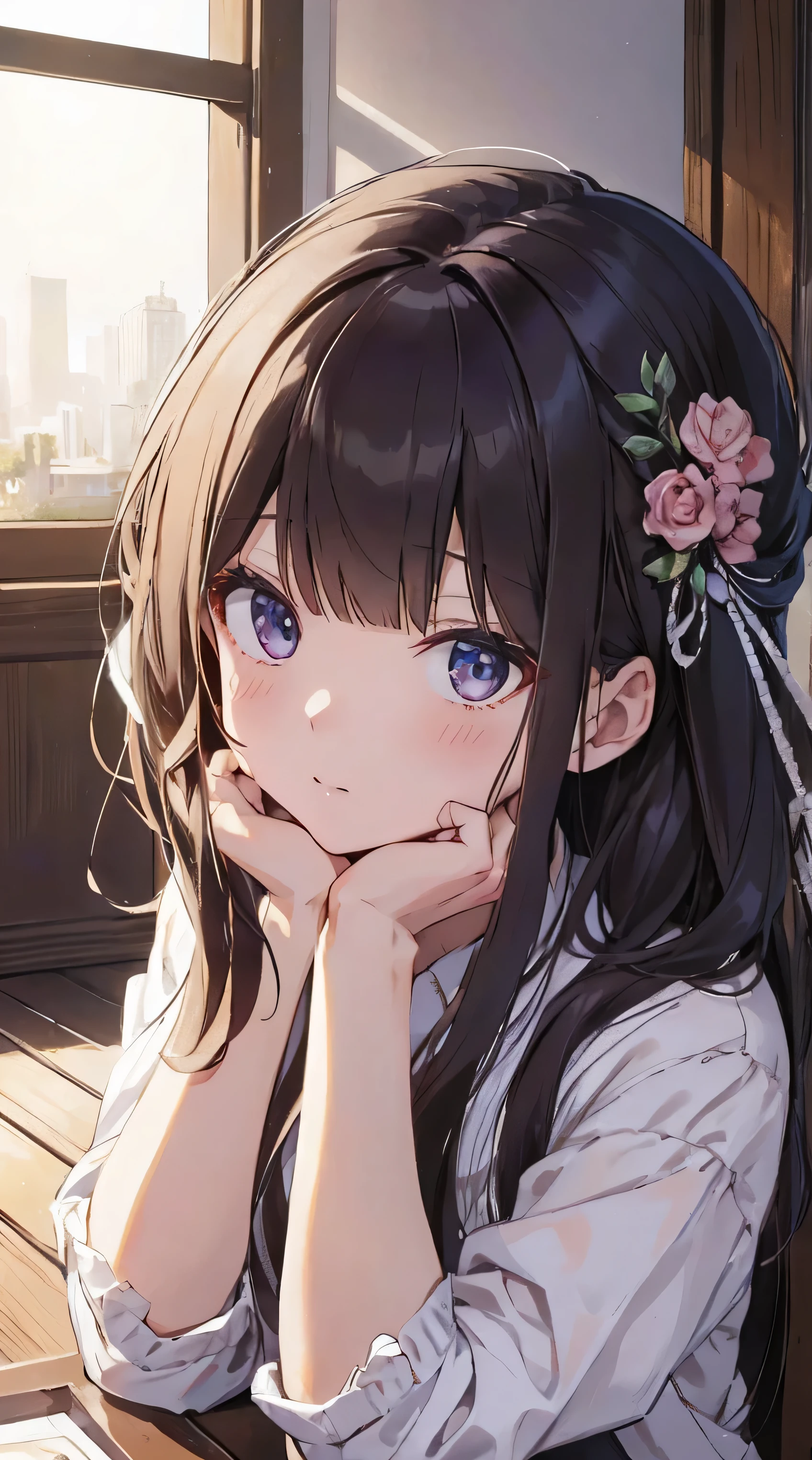 Masterpiece、Highest quality、highest quality、(((Lori)))、 ((Petite))、Shiny hair quality、Small face、Sitting、Super detailed, beautiful, wide eyes、Ultra-detailed, clear and beautiful faces、(cute illustration:1.2), High-resolution, ultra-detailed, best quality, embarrassed 、Colorful clothing