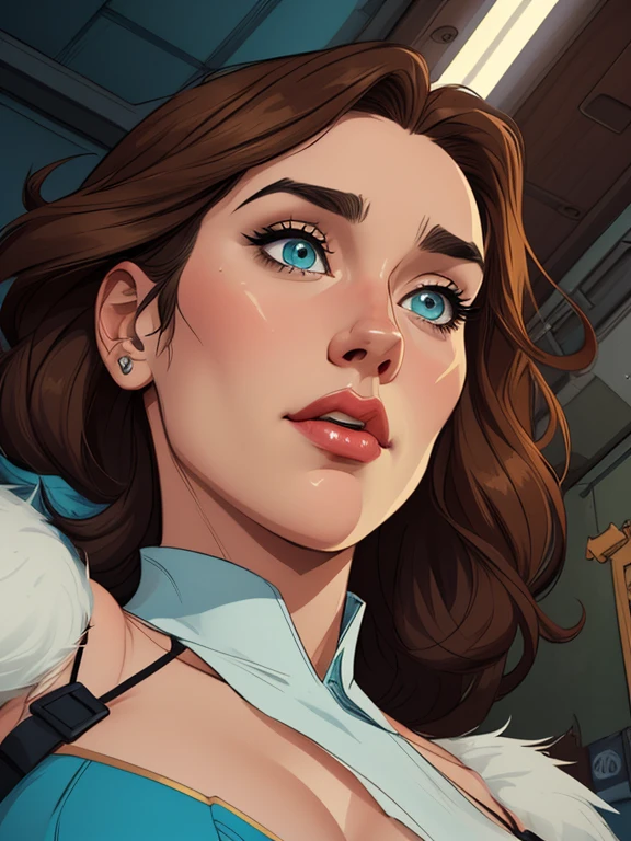 Personagem mulher estilo atompunk Fallout 4 Jennifer Connelly le com marcas de guerras Imagem de desenho animado de uma mulher .Ilustra??o estilo desenho animado, estilo de arte dos desenhos animados, estilo de arte dos desenhos animados, digital illustration style, estilo atompunk design de personagens altamente detalhado, arte digital detalhada coragem, Forest fan art, Design de personagens de retrato, beautiful digital illustration, retrato de alta qualidade, Arte em quadrinhos, mulher jovem cabelo com transas lindas . Queen Anna of ArendelleBeautiful lined eyes Medium large bust and wonderful sexy clothes. image expression of sexual desire from waist to head illustration Queen Anne of Arendelle atompunk style Fallout 4 The perspective is from below, enfatizando a majestade e o poder da Gigante."