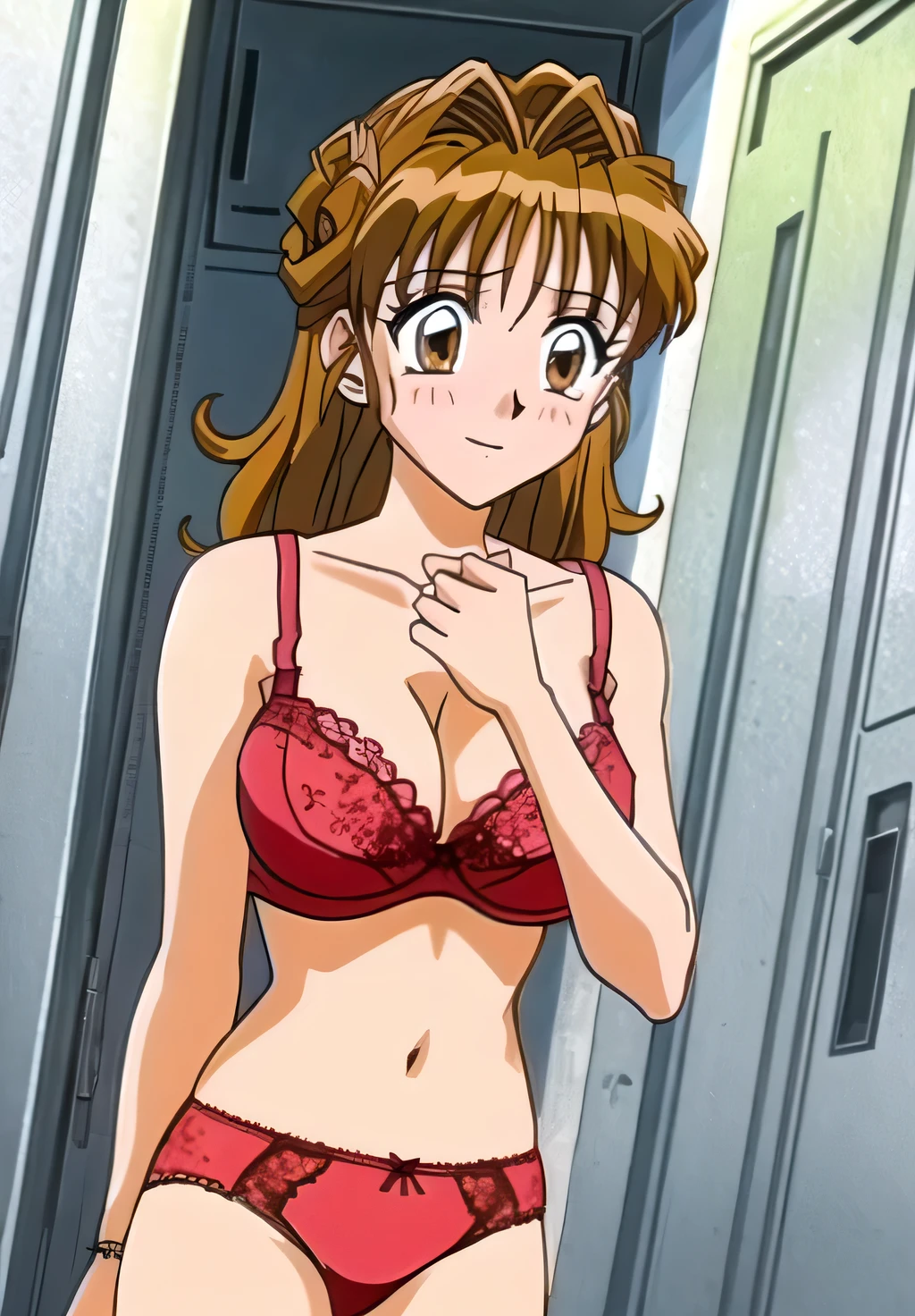 Maron,(((underwear))),(((Pink Bra))),((((Remove your bra)))),pupil_Brown,blush,Embarrassing,smile,Striptease,Maron_Change clothes,masterpiece, expensive quality, very_expensive_solve, big_file size, Full Color,