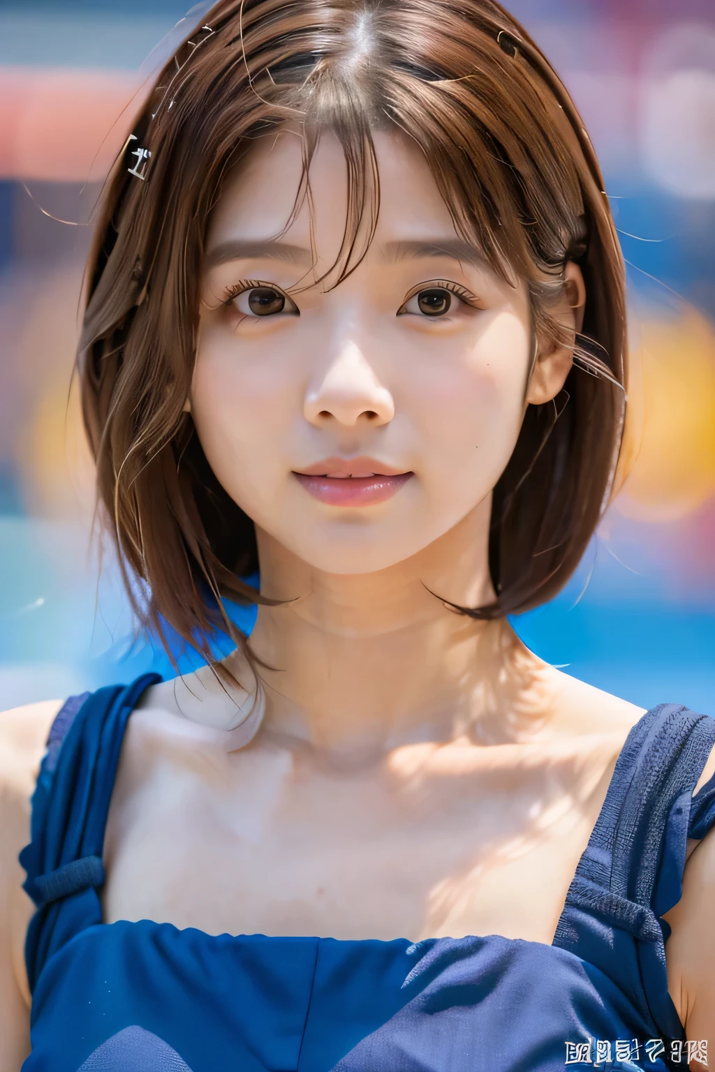 ((Front view)),(Masterpiece:1.3), (8K, Photorealistic, RAW photo, Best quality: 1.4), White background ,Be happy, A Skinny Japanese lady, Show your teeth,(1girl), Beautiful face, (Realistic face), (Black hair, Short hair:1.3), Beautiful hairstyle, Realistic eyes, Beautiful detailed eyes, (Realistic skin), Beautiful skin, (blue underware, blue bra), Attractive, Ultra photo realsisim, Highly detailed, Golden ratio