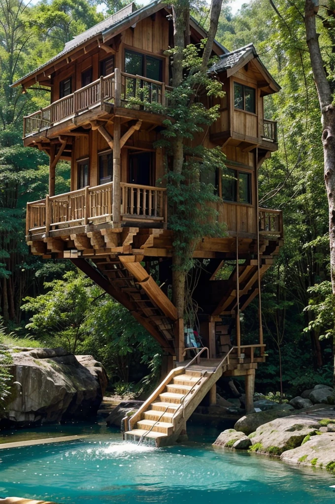 Perfection The Coolest tree house in forest next to the swimming pool and waterfall with amount of flowers
