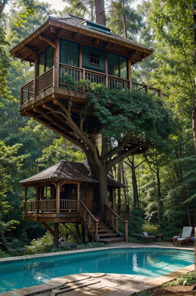 Perfection The Coolest tree house in forest next to the swimming pool and waterfall with amount of flowers