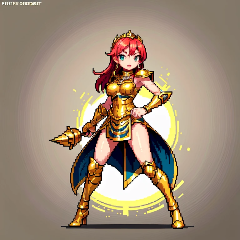 (masterpiece, top quality, best quality), pixel,pixel art,1girl,golden armor,athena,bosom,punch power,full body, 
 