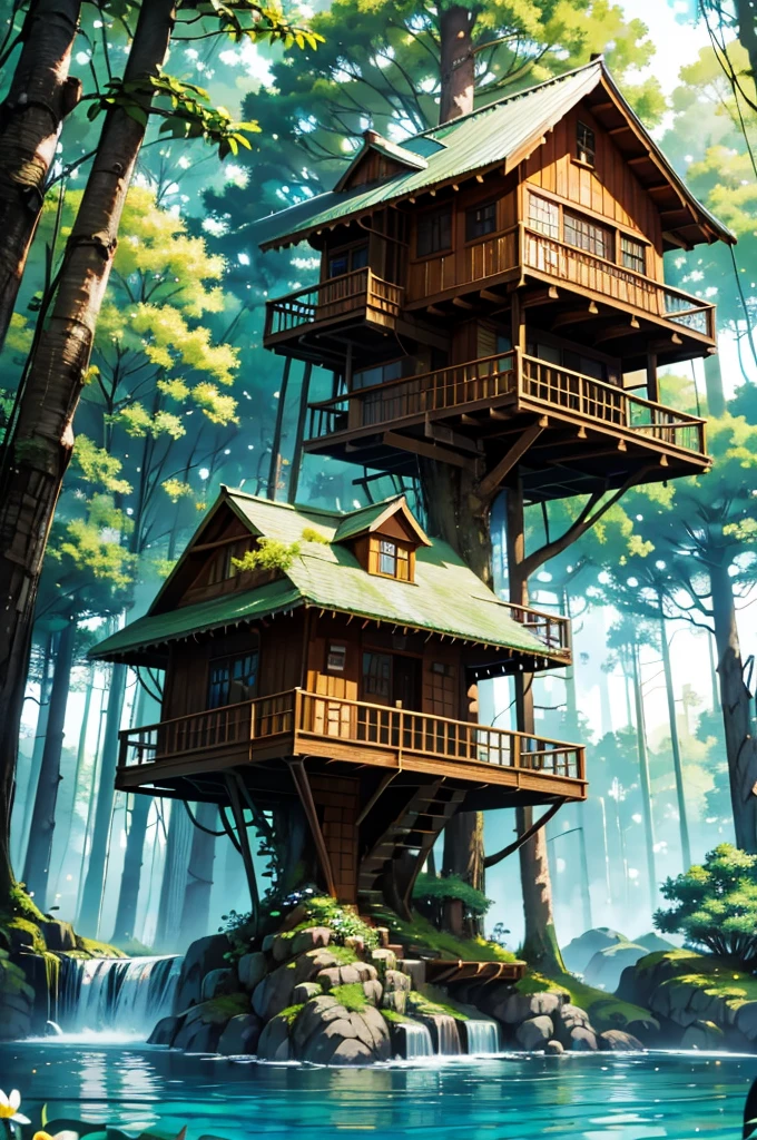 Perfection The Coolest tree house in forest next to the swimming pool and waterfall with amount of flowers