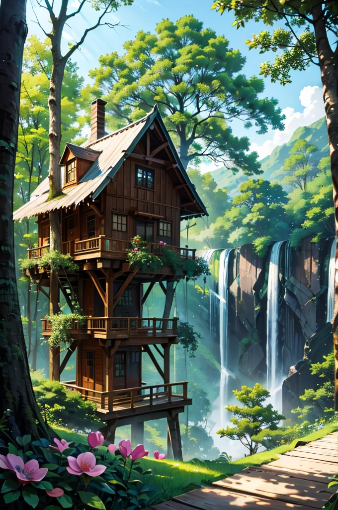 Perfection The Coolest tree house in forest next to the swimming pool and waterfall with amount of flowers