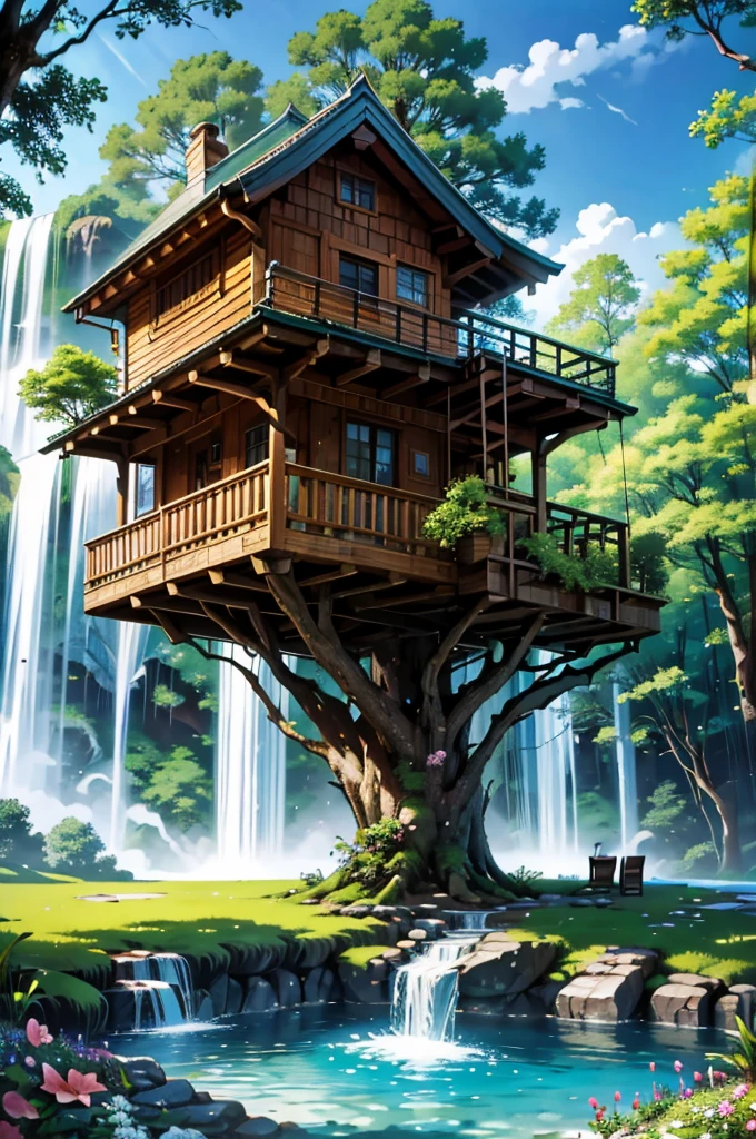 Perfection The Coolest tree house in forest next to the swimming pool and waterfall with amount of flowers