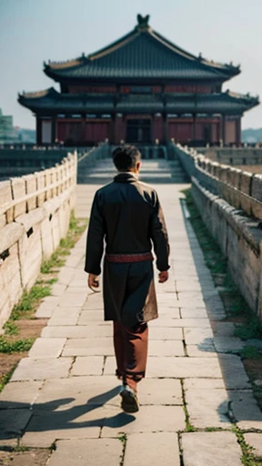 A man from ancient China walks alone