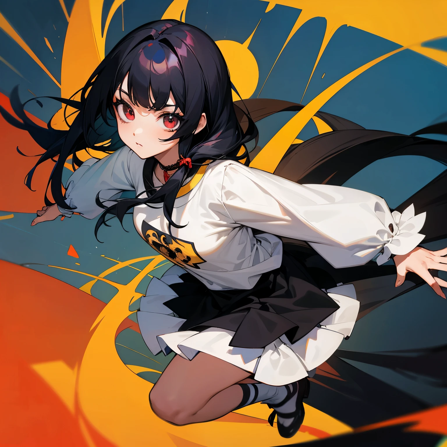 Chica anime de cabello largo ????? con ojos amarillos, delgada con ropa negra