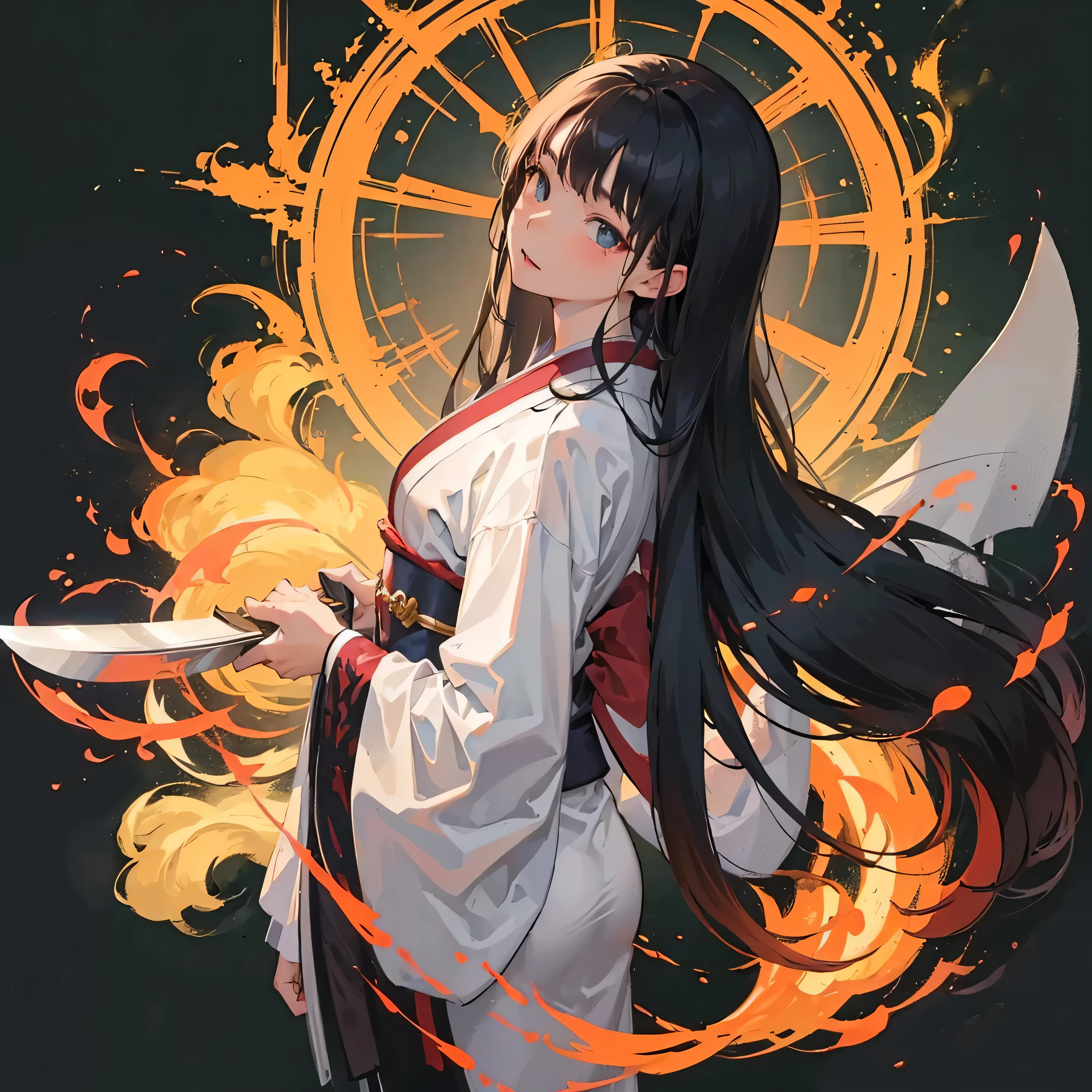 Make the expression darker、A resentful look、Reduce overall contrast、Making swords more realistic、The kimono is unified in red and black
