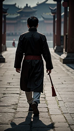 A man from ancient China walks alone
