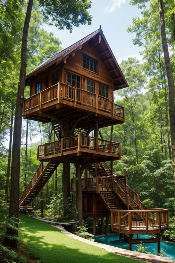 Perfection The Coolest tree house in forest next to the swimming pool and waterfall with amount of flowers