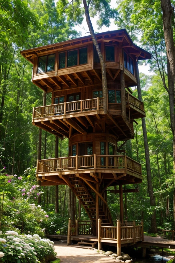 Perfection The Coolest tree house in forest next to the swimming pool and waterfall with amount of flowers