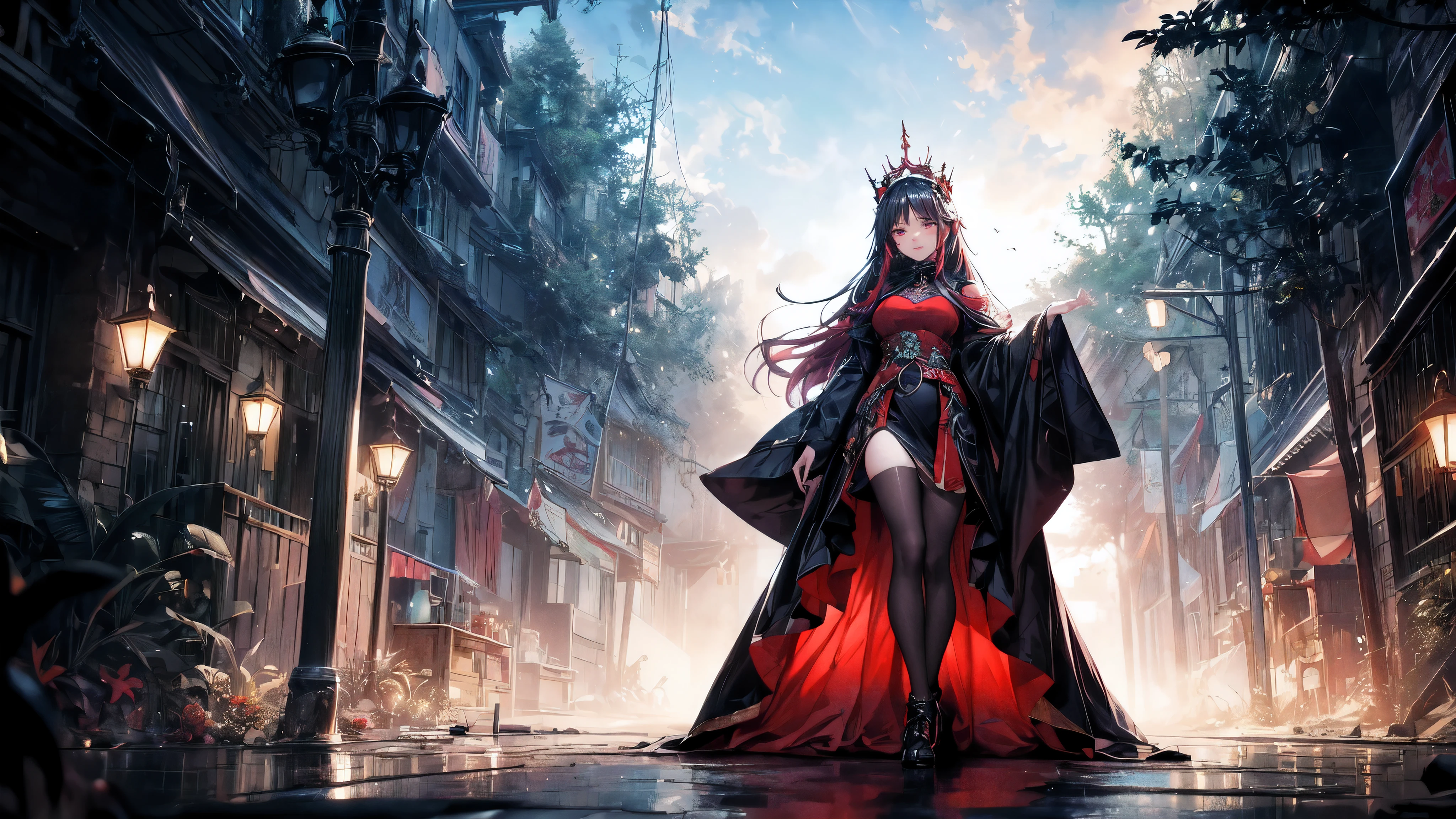 (best quality,4k,highres,masterpiece:1.2),ultra-detailed,(realistic,photorealistic,photo-realistic:1.37),beautiful detailed eyes,beautiful detailed lips,extremely detailed eyes and face,longeyelashes,red and white dress,walking in the street,anime girl,Guweiz style artwork,2.5D CGI anime fantasy artwork,beautiful character illustration,Guweiz,artist: Yang Jie,concept artists,ruan jia,extremely detailed concept artists,ruan jia and concept artists,concept artists,anime illustration