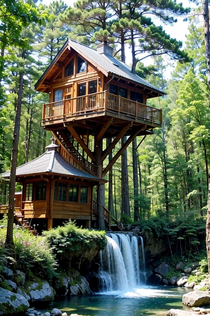 Perfection The Coolest tree house in forest next to the swimming pool and waterfall with amount of flowers