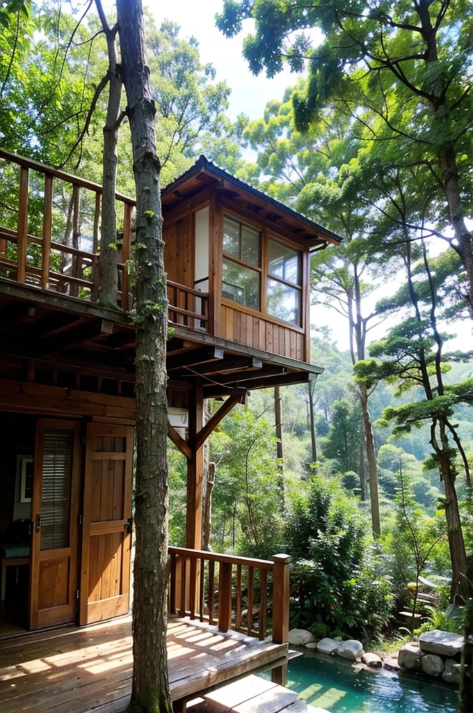 Perfection The Coolest tree house in forest next to the swimming pool and waterfall with amount of flowers