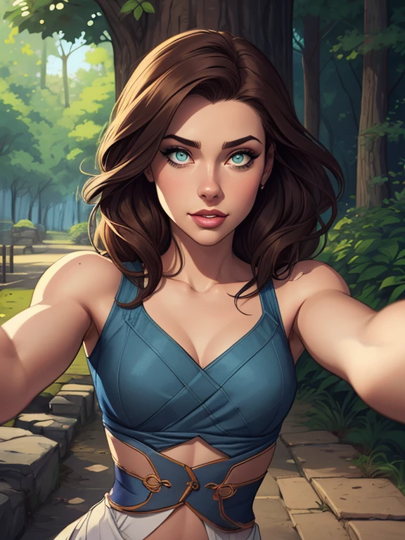 Personagem feminina em Imagem de desenho animado de uma mulher .Ilustra??o estilo desenho animado, estilo de arte dos desenhos animados, estilo de arte dos desenhos animados, digital illustration style, design de personagens altamente detalhado, arte digital detalhada coragem, Forest fan art, Design de personagens de retrato, beautiful digital illustration, retrato de alta qualidade, Arte em quadrinhos, mulher jovem cabelo com transas lindas . Beautiful lined eyes Medium large bust and wonderful sexy clothes. image expression of sexual desire from the waist to the illustration 