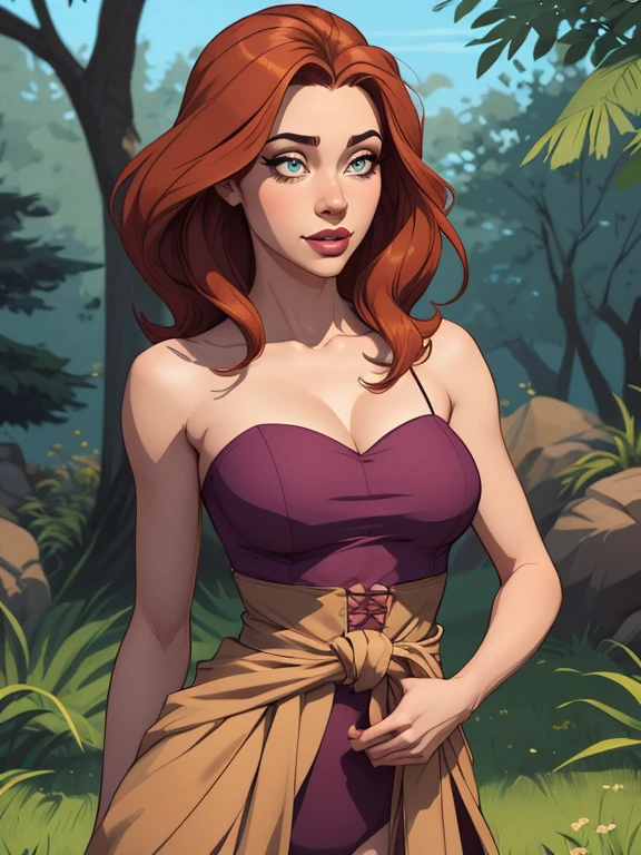 Personagem feminina Imagem de desenho animado de uma mulher .Ilustra??o estilo desenho animado, estilo de arte dos desenhos animados, estilo de arte dos desenhos animados, digital illustration style, design de personagens altamente detalhado, arte digital detalhada coragem, Forest fan art, Design de personagens de retrato, beautiful digital illustration, retrato de alta qualidade, Arte em quadrinhos, mulher jovem cabelo com transas lindas . Beautiful lined eyes Medium large bust and wonderful sexy clothes. image expression of sexual desire from waist to waist illustration