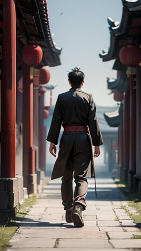 A man from ancient China walks alone