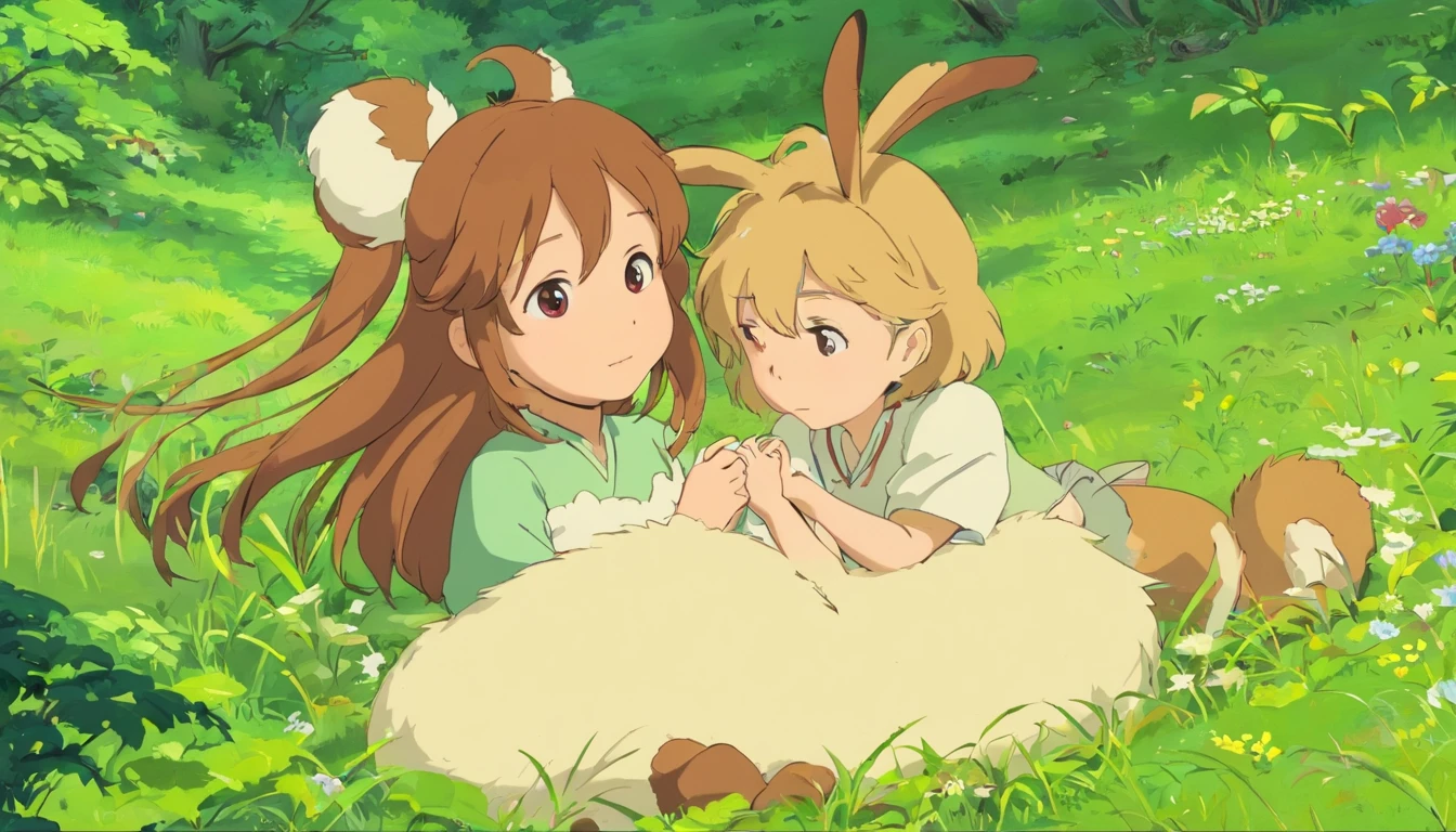 quero dois coelhos,  um com uma cenoura na mao e ele sendo macho fofo e a outra uma feminina fofa