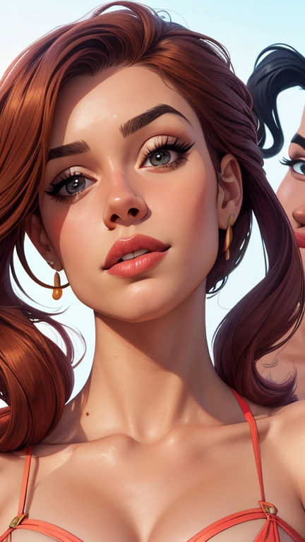 Beautiful portrait mode pose Cartoon character in dynamic pose two women together Jenna Ortega wandinha Adamms om 1,60cm on the left and together with a symmetrical body and beautiful breasts, corpo bem definido, delicado e sensual, estilo de desenho animado, digital illustration Jenna Ortega Wandinha Adams Portrait Mode