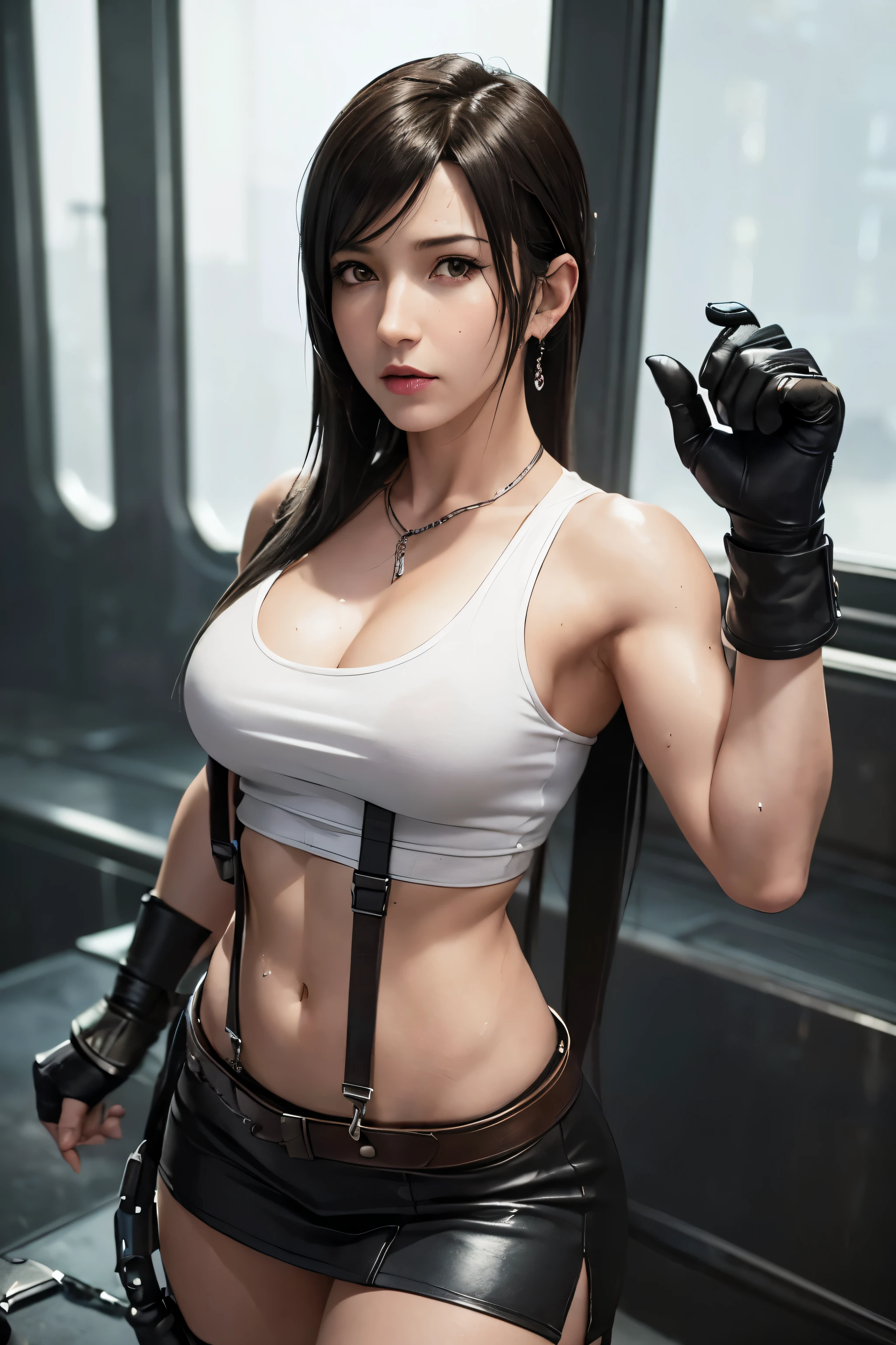 (Top Quality, Masterpiece: 1.1), (Realistic: 1.3), BREAK (((FF7,Tifa_lockhart))),(tifa_lockhart and monsters),sitting sofa, hand between legs,(A dark, barely lit torture chamber:1.3,wet:1.2,night:1.1,handcuffs:1.3,restraint:1.2,chain),(face focus:1.1), BREAK (((FF7,Tifa_lockhart))),(Light Brown Hair, Large breasts: 1.2),(Tifa_lockhart uniform:1.3, suspenders, low rise, mini skirt, tank top,torn uniform:1.3,torn tank top:1.3),abrasion:1.5, BREAK (((FF7,Tifa_lockhart))),(shiny oiled skin: 1.1),(crowd of monster:1.3),(many monsters:1.2), ((stringy viscous liquid)),wet hair, about 18 years old,sensual, looking me:1.2, (sweat on body:1.3)