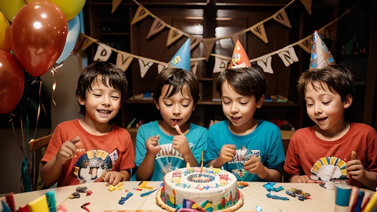 a party of 5  boys having a birthday party