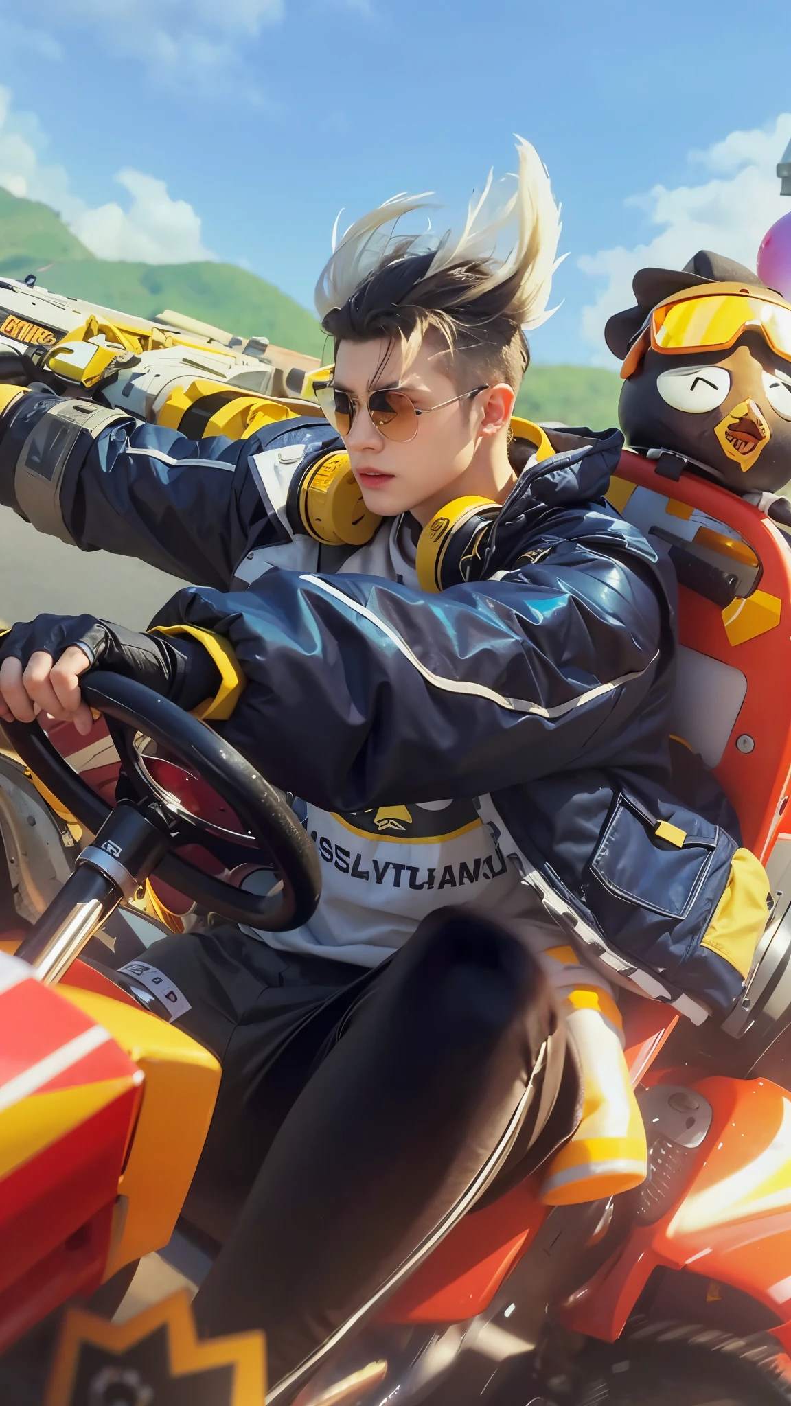 3d, realistic, 4k quality, man face same as remain, The man is 20 years old, and wears sunglasses, same as original picture, best quality3d, realistis,