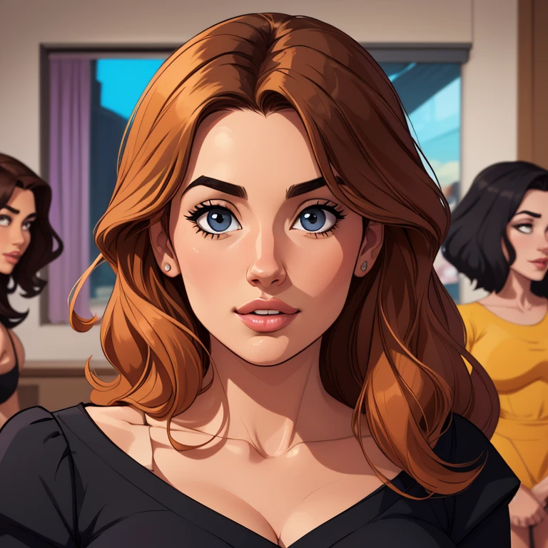 Beautiful portrait mode pose Cartoon character in dynamic pose two women together Larissa Manoela s om 1,60cm on the left and together with a symmetrical body and beautiful breasts, corpo bem definido, delicado e sensual, estilo de desenho animado, digital illustration Penelope Cruz Portrait Mode 